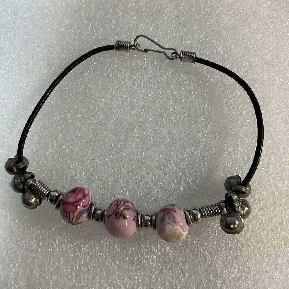 Beaded Charm Wood Painted Beads 9 1/4” Fashion Anklet Bracelet GnuFashion